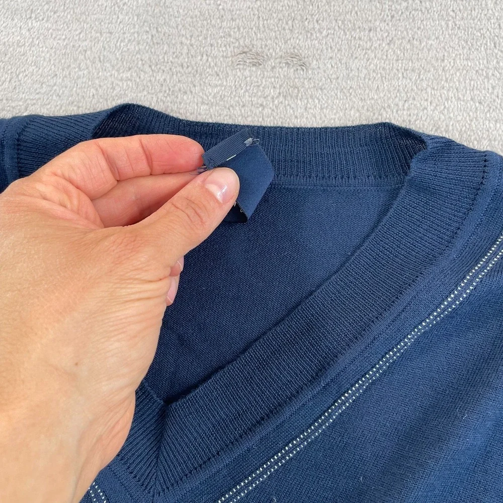 Vilebrequin Collection 100% Merino Wool V Neck Sweater Men Medium Navy Blue $485